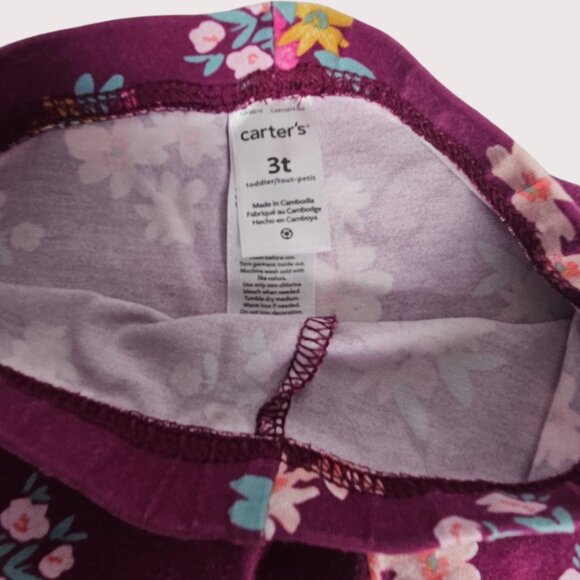 Girl's 3T Carter's Lot of 2pr Maroon Floral & Teal Floral Leggings T18 - Picture 6 of 7